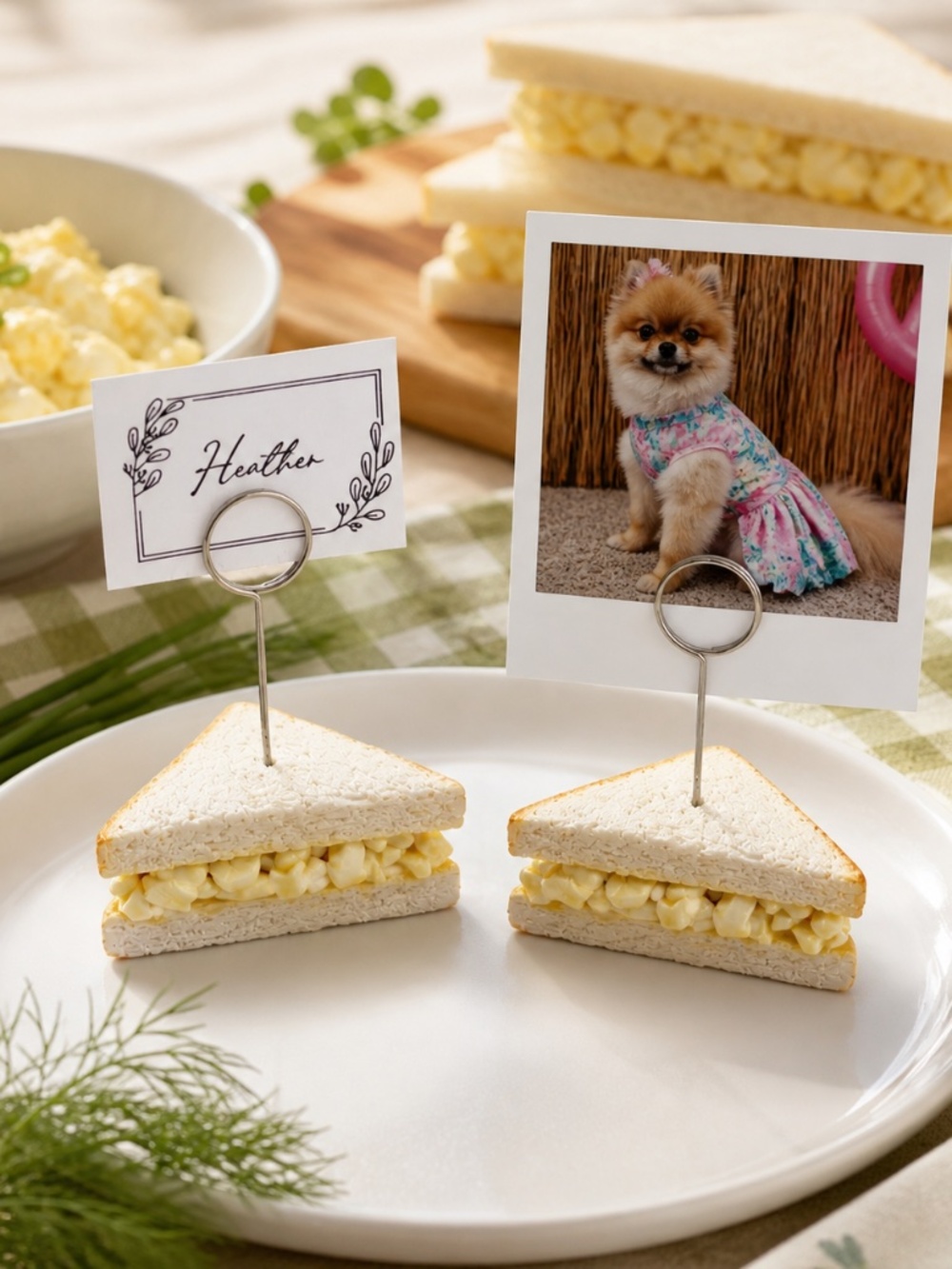 Egg Salad Sandwich Place Card Holder, Food Label or Photo Holder | Handmade